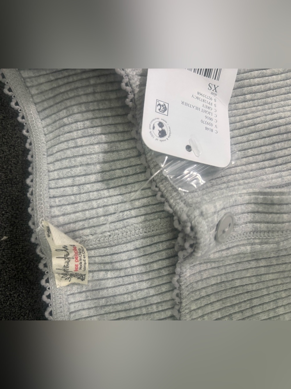 Light Gray Ribbed Button-Down Short Sleeve Top - Picture 2 of 2